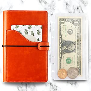 Package Include:
1 × Orange PU Budget Binder ;
8× PVC Pockets/Envelopes :
8 × Cash Breakdown Cards :
12 × Label Stickers :
