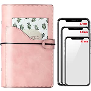 Soft-touch PU leather, Pocket in front design for tickets passport and max 6.7 inch phone.
Light-weight and personal size suit for travel, inside can hold 80-100 sheets 6-hole filler paper, budget envelope or other insert pages as your like.